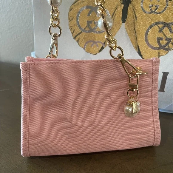 BRAND NEW Dior Pink Clutch with Gold Chain and Pearl Accents - Picture 3 of 5